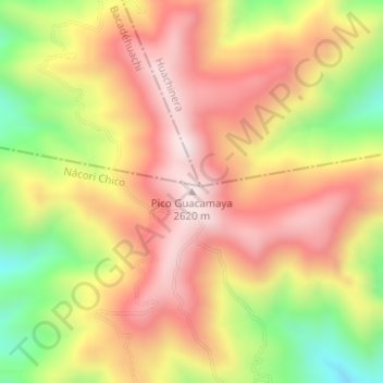 Mapa topográfico Pico Guacamaya, altitud, relieve