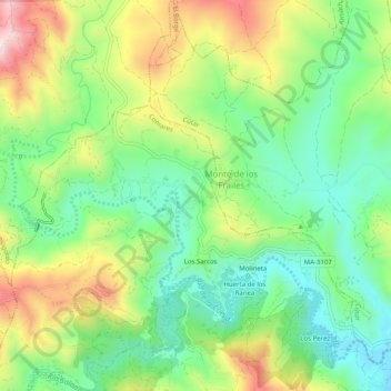Mapa topográfico Las Cuevas, altitud, relieve