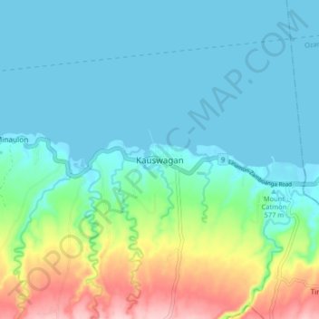 Mapa topográfico Kauswagan, altitud, relieve