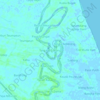 Mapa topográfico Tanjung Tualang, altitud, relieve