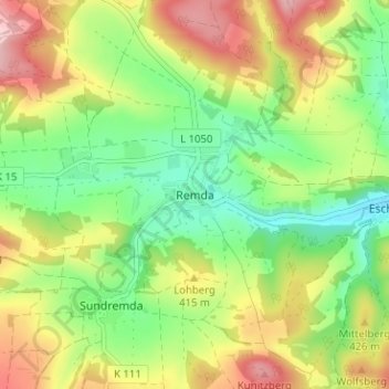Mapa topográfico Remda, altitud, relieve
