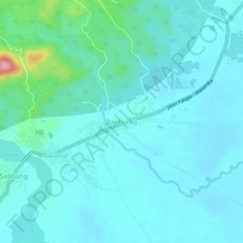 Mapa topográfico Baebunta, altitud, relieve