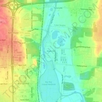 Mapa topográfico Miami Villa, altitud, relieve