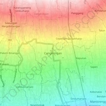 Mapa topográfico Cangkringan, altitud, relieve