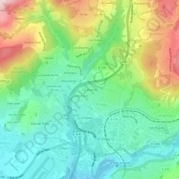 Mapa topográfico Les Recouts, altitud, relieve