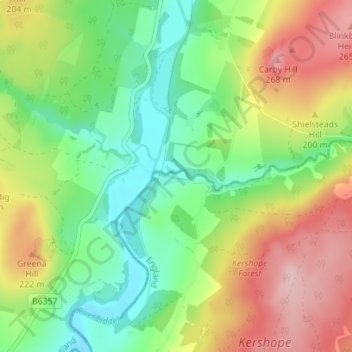 Mapa topográfico Kershopefoot, altitud, relieve