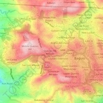 Mapa topográfico Quezon Hill Proper, altitud, relieve
