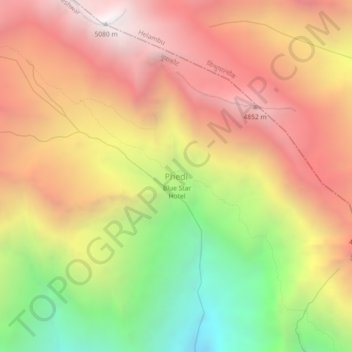 Mapa topográfico Phedi, altitud, relieve