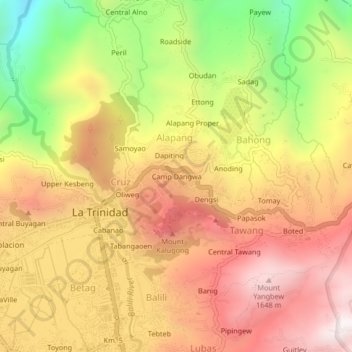 Mapa topográfico Camp Dangwa, altitud, relieve