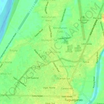 Mapa topográfico Caritan Norte, altitud, relieve