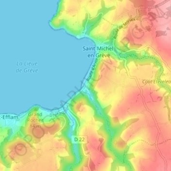 Mapa topográfico Roscoat, altitud, relieve