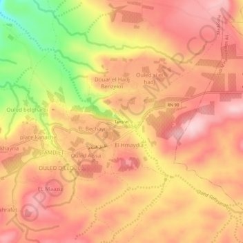 Mapa topográfico Tansrat, altitud, relieve