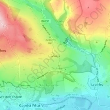 Mapa topográfico Farnley, altitud, relieve