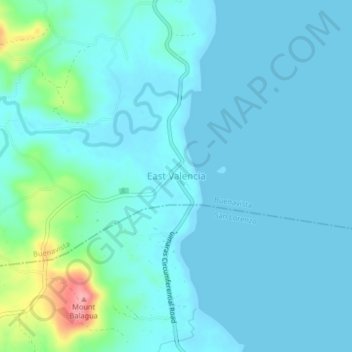 Mapa topográfico East Valencia, altitud, relieve