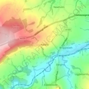 Mapa topográfico Aislaby, altitud, relieve