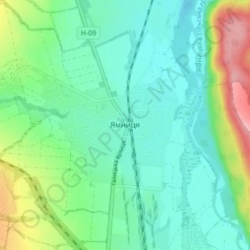 Mapa topográfico Yamnytsia, altitud, relieve