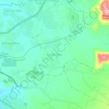 Mapa topográfico Paniki Atas, altitud, relieve