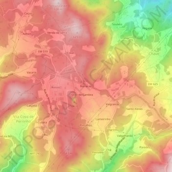 Mapa topográfico Barracao, altitud, relieve