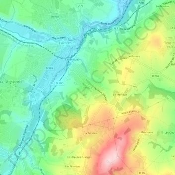 Mapa topográfico Éveux, altitud, relieve