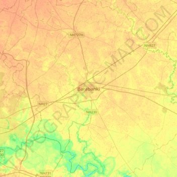 Mapa topográfico Barabanki, altitud, relieve