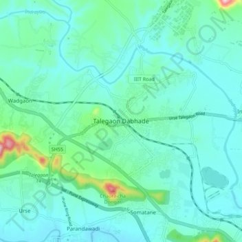 Mapa topográfico Talegaon Dabhade, altitud, relieve