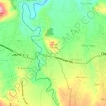 Mapa topográfico Galuga, altitud, relieve
