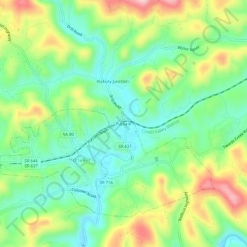 Mapa topográfico Putnam, altitud, relieve