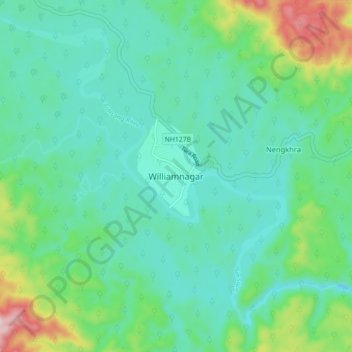 Mapa topográfico Williamnagar, altitud, relieve