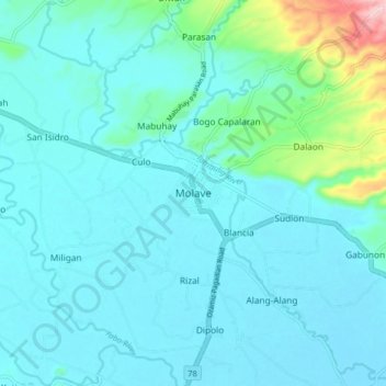 Mapa topográfico Molave, altitud, relieve