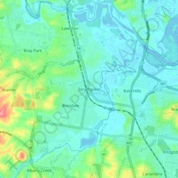 Mapa topográfico Strathpine, altitud, relieve