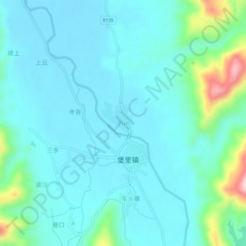 Mapa topográfico Puli, altitud, relieve