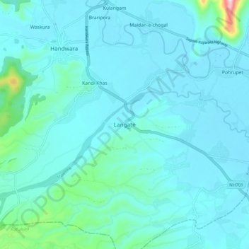 Mapa topográfico Langate, altitud, relieve