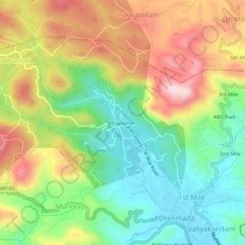 Mapa topográfico Attappallam, altitud, relieve