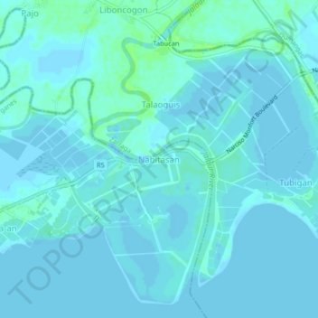 Mapa topográfico Nabitasan, altitud, relieve