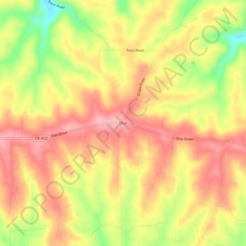 Mapa topográfico Elon, altitud, relieve