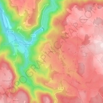 Mapa topográfico La Pagesie, altitud, relieve