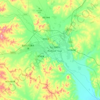 Mapa topográfico Hinggan, altitud, relieve
