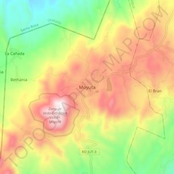 Mapa topográfico Moyuta, altitud, relieve