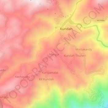 Mapa topográfico Manjur, altitud, relieve