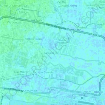 Mapa topográfico Tambak Rejo, altitud, relieve