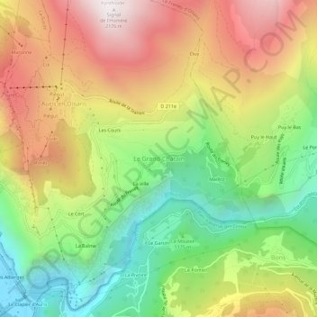 Mapa topográfico Le Grand-Châtain, altitud, relieve