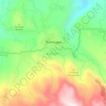 Mapa topográfico Bumijawa, altitud, relieve