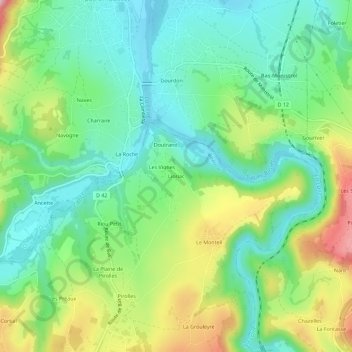 Mapa topográfico Lioriac, altitud, relieve