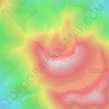 Mapa topográfico Mount Gede, altitud, relieve