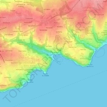 Mapa topográfico Sainte-Anne-du-Portzic, altitud, relieve