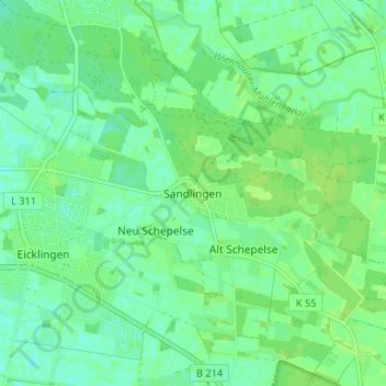 Mapa topográfico Sandlingen, altitud, relieve