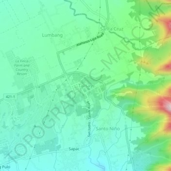 Mapa topográfico Talisay, altitud, relieve
