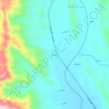 Mapa topográfico Al Qadiya, altitud, relieve