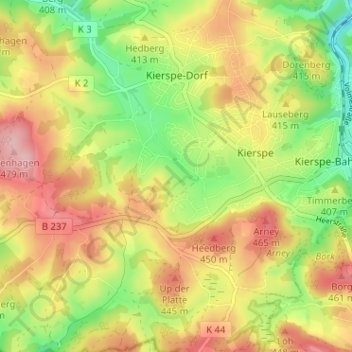 Mapa topográfico Höferhof, altitud, relieve