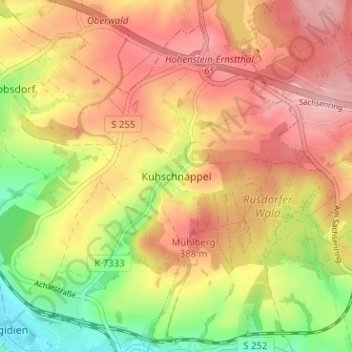 Mapa topográfico Kuhschnappel, altitud, relieve